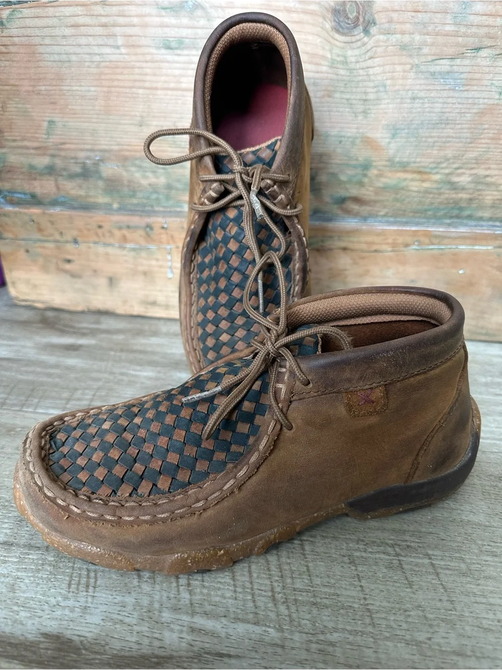 Twisted X Tan and Black Woven Toe Kids Moccasins